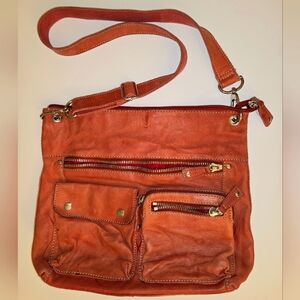 Fossil Leather Burnt Orange Crossbody Shoulder Bag